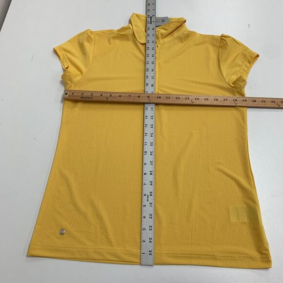 Daily Sports Polo Shirt Womens L Yellow Stretch Collared Snap Button Troon Club - Picture 9 of 16